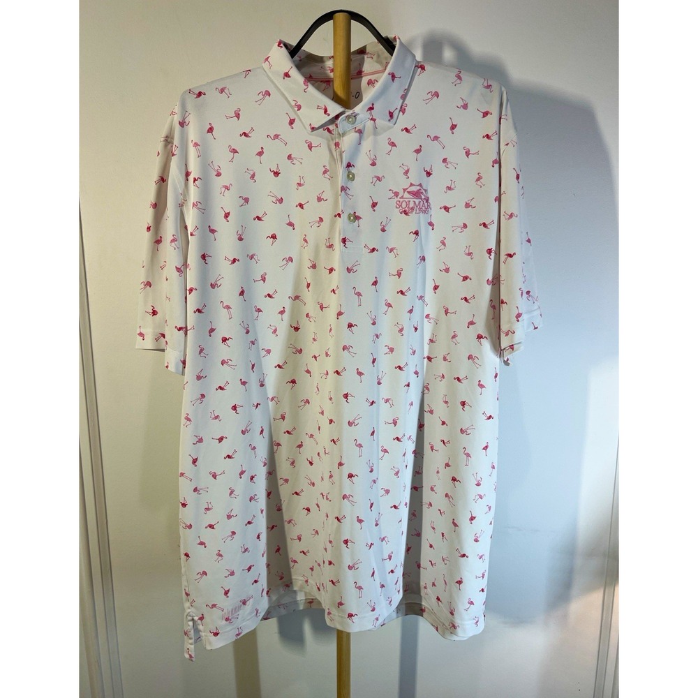 johnnie-O Men's XXL White/Pink Flamingo Graphic Stretch Golf Polo Shirt